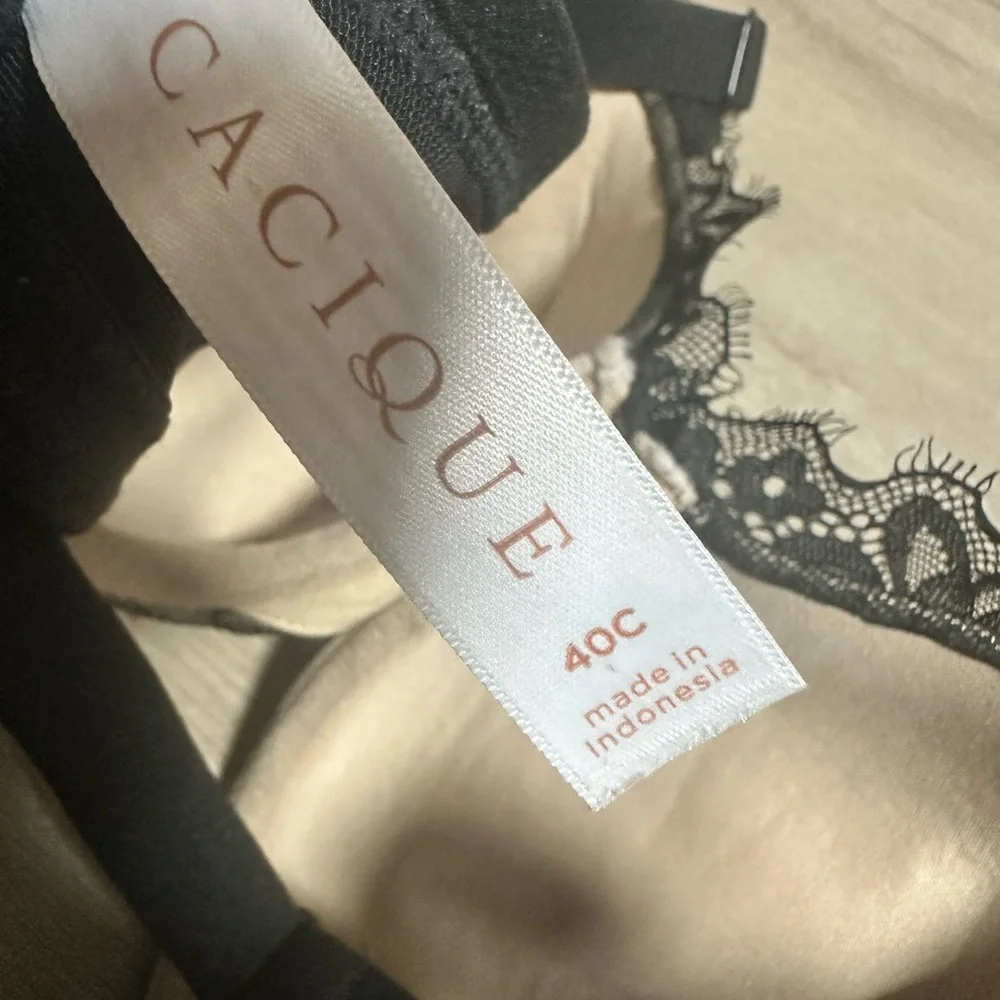 Cacique Black Lace Trim Balconette Bra 40C